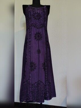 Magic Vintage Boho Fairy Festival Purple Embroidered Maxi Dress Women One Size